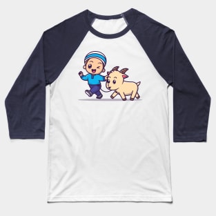 Cute Moslem Boy With Goat Cartoon Baseball T-Shirt